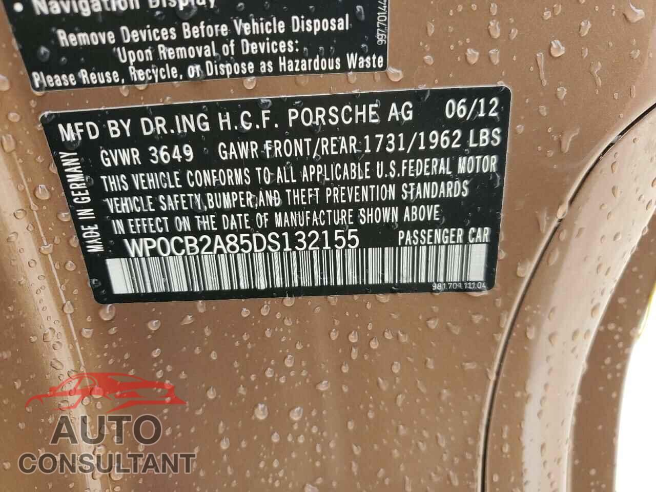 PORSCHE BOXSTER 2013 - WP0CB2A85DS132155