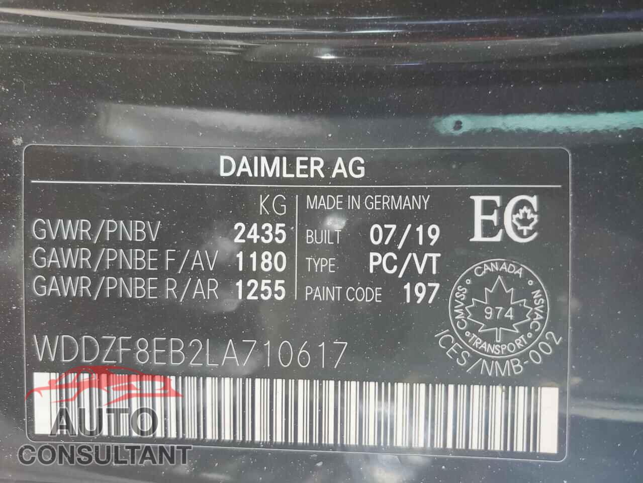 MERCEDES-BENZ E-CLASS 2020 - WDDZF8EB2LA710617