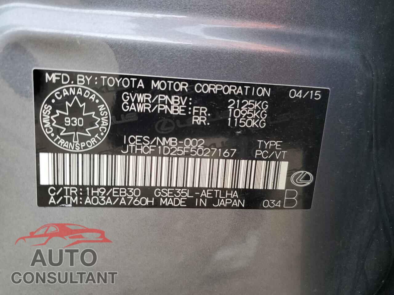 LEXUS IS 2015 - JTHCF1D25F5027167