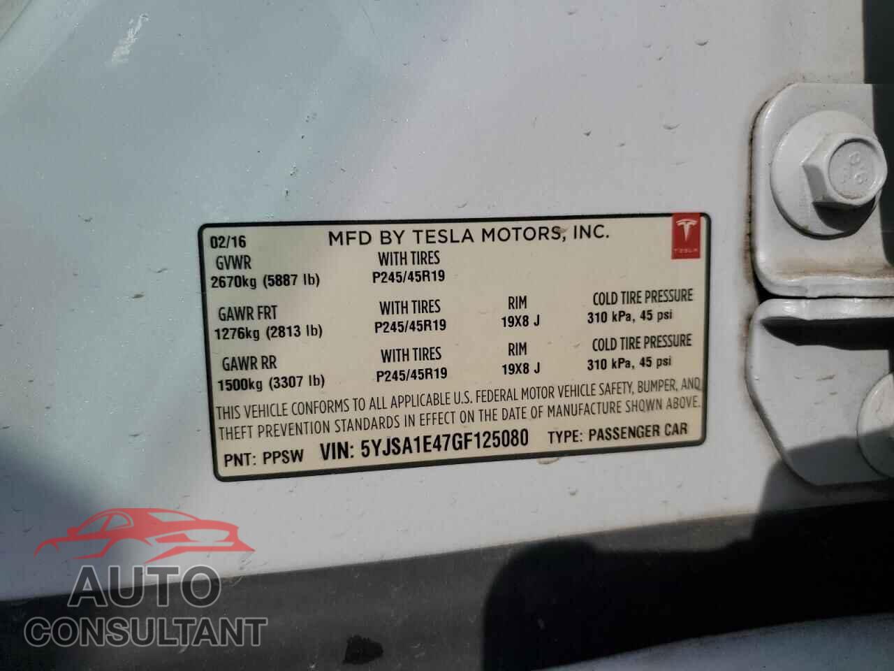 TESLA MODEL S 2016 - 5YJSA1E47GF125080