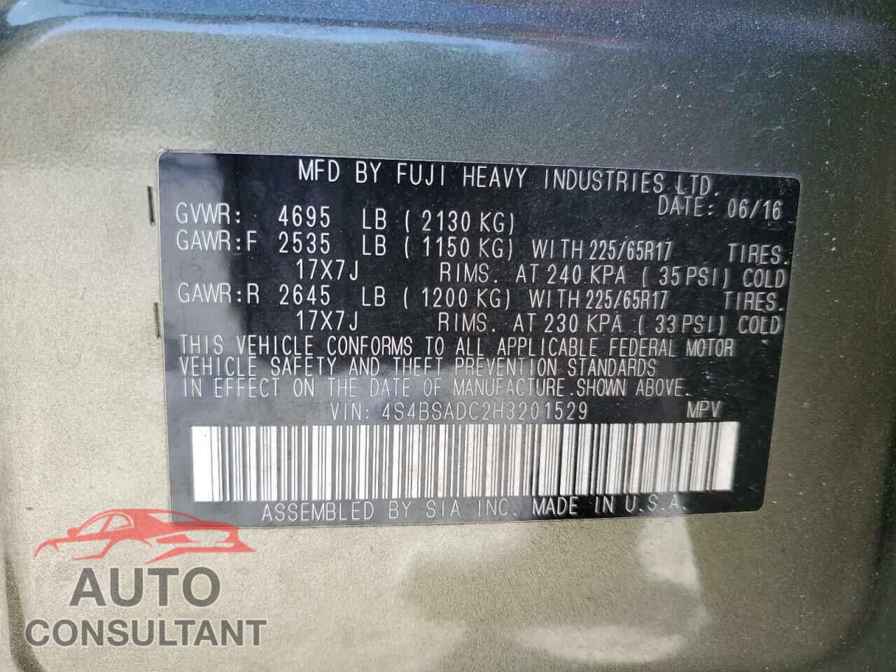 SUBARU OUTBACK 2017 - 4S4BSADC2H3201529