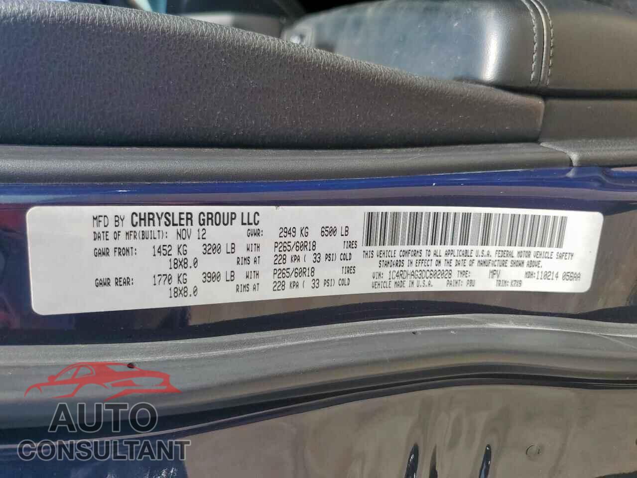 DODGE DURANGO 2013 - 1C4RDHAG3DC602028