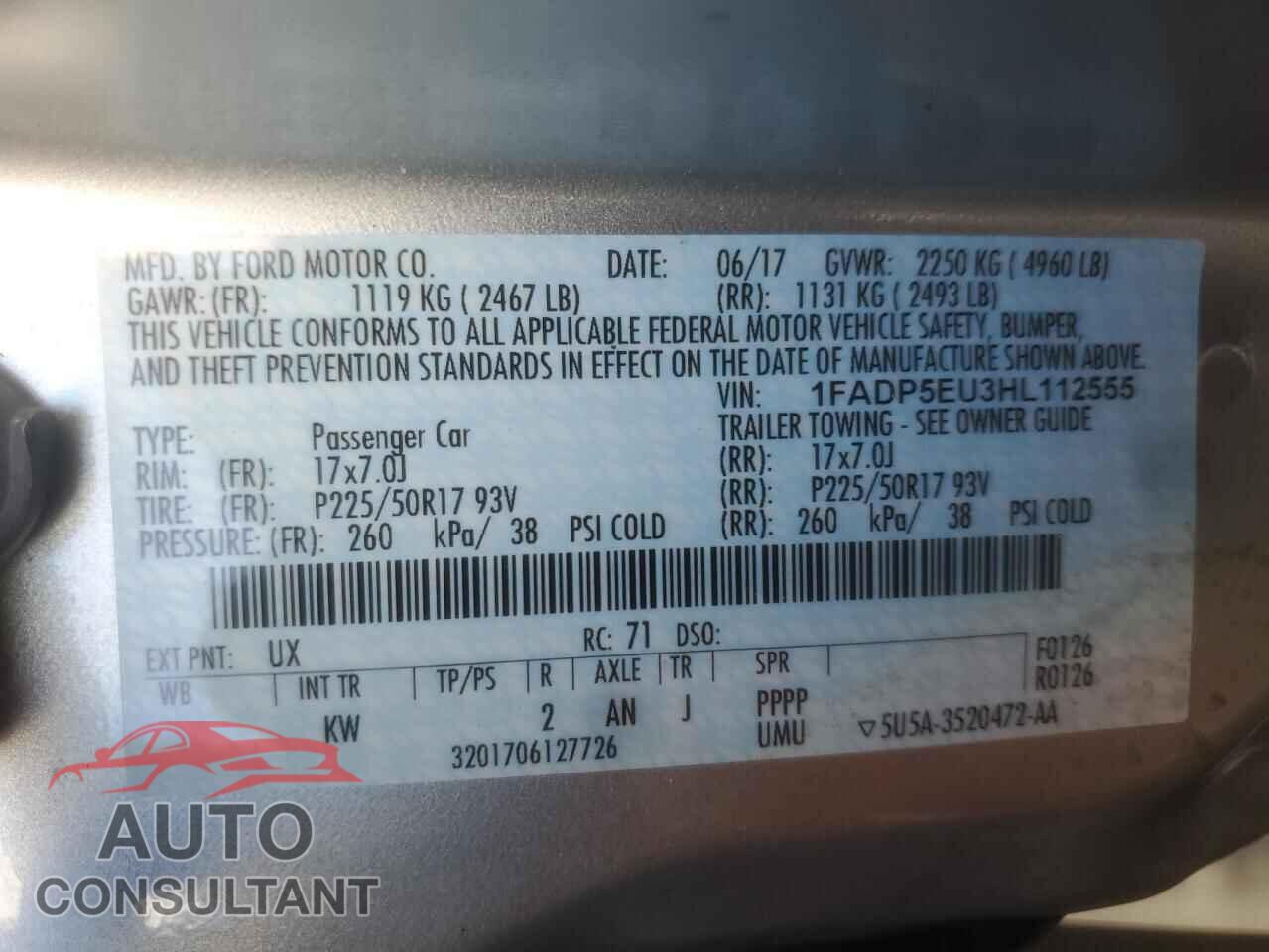 FORD CMAX 2017 - 1FADP5EU3HL112555