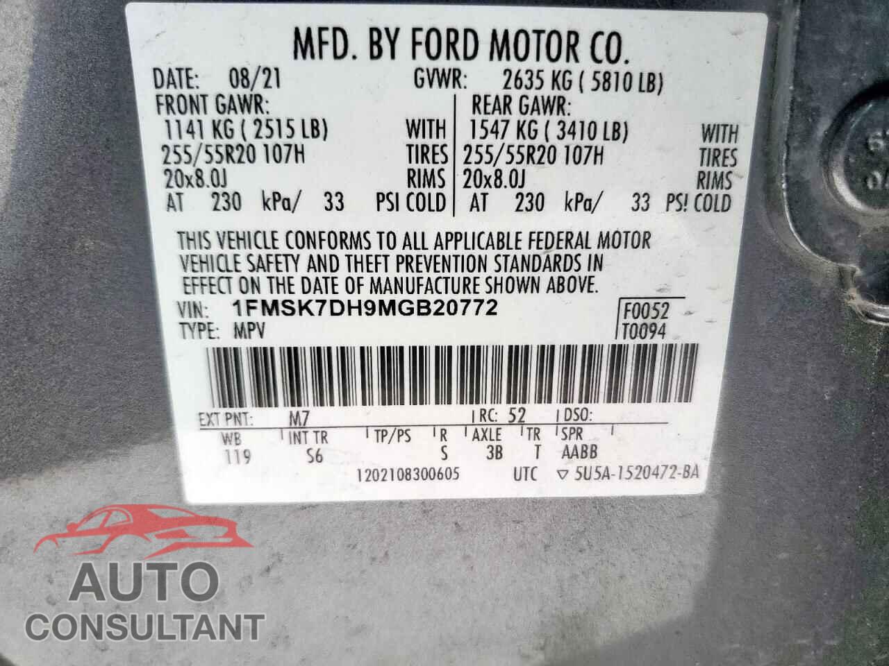 FORD EXPLORER 2021 - 1FMSK7DH9MGB20772