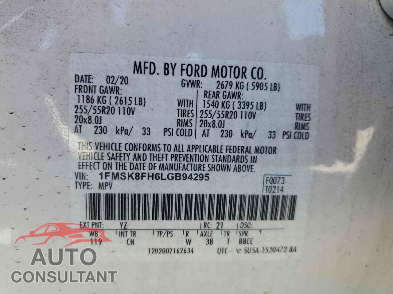 FORD EXPLORER 2020 - 1FMSK8FH6LGB94295