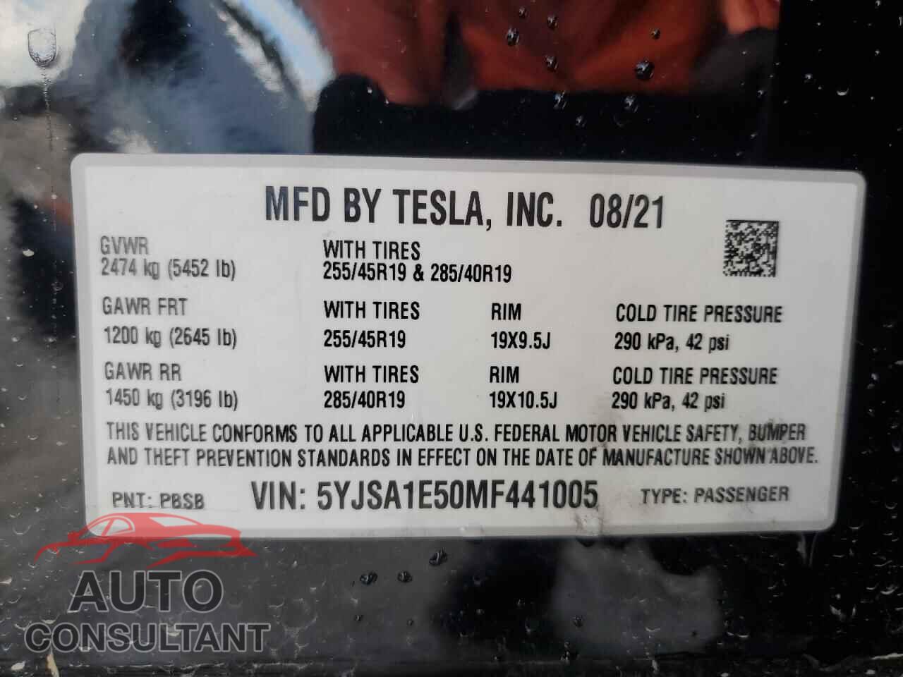 TESLA MODEL S 2021 - 5YJSA1E50MF441005