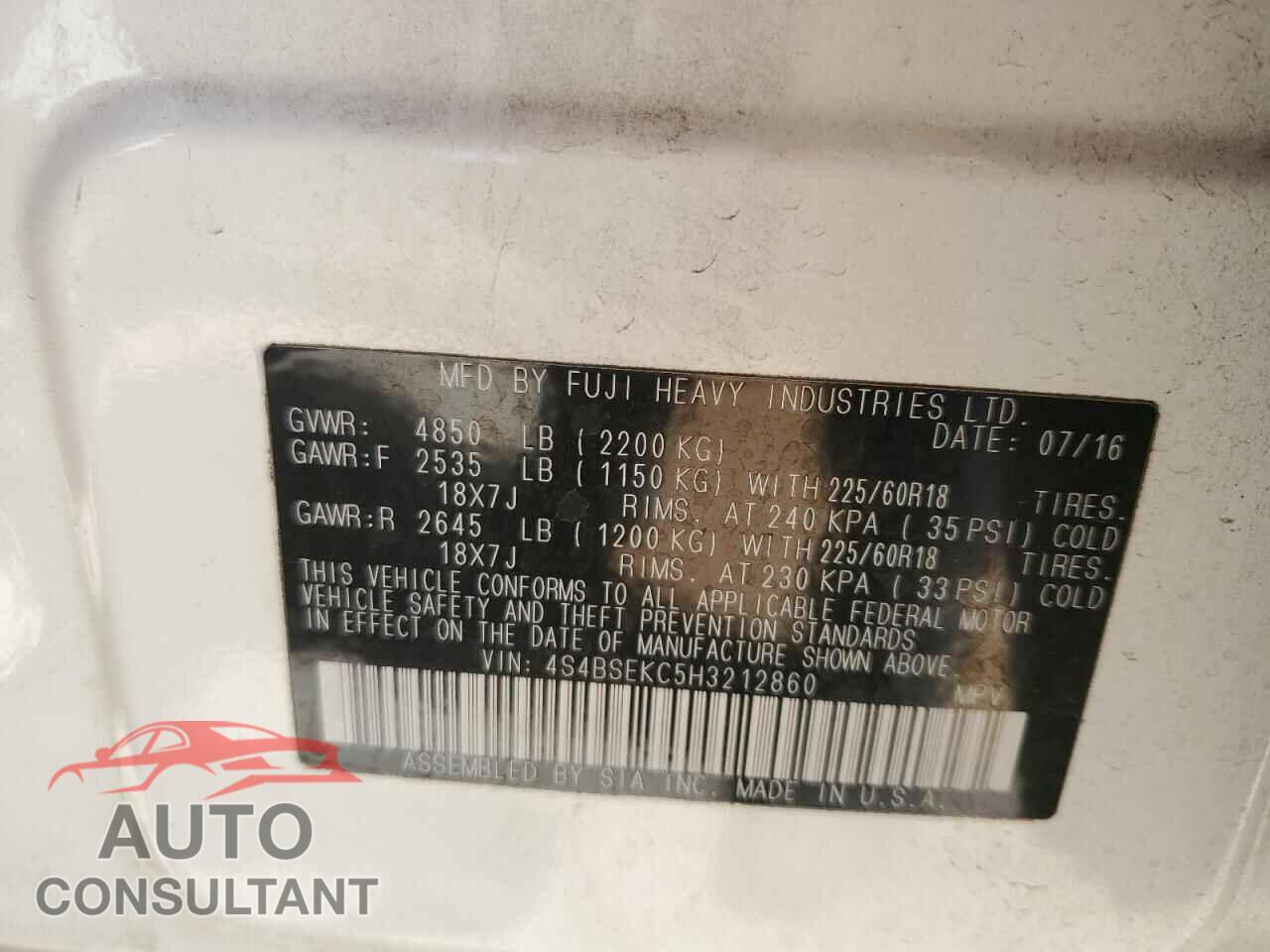 SUBARU OUTBACK 2017 - 4S4BSEKC5H3212860
