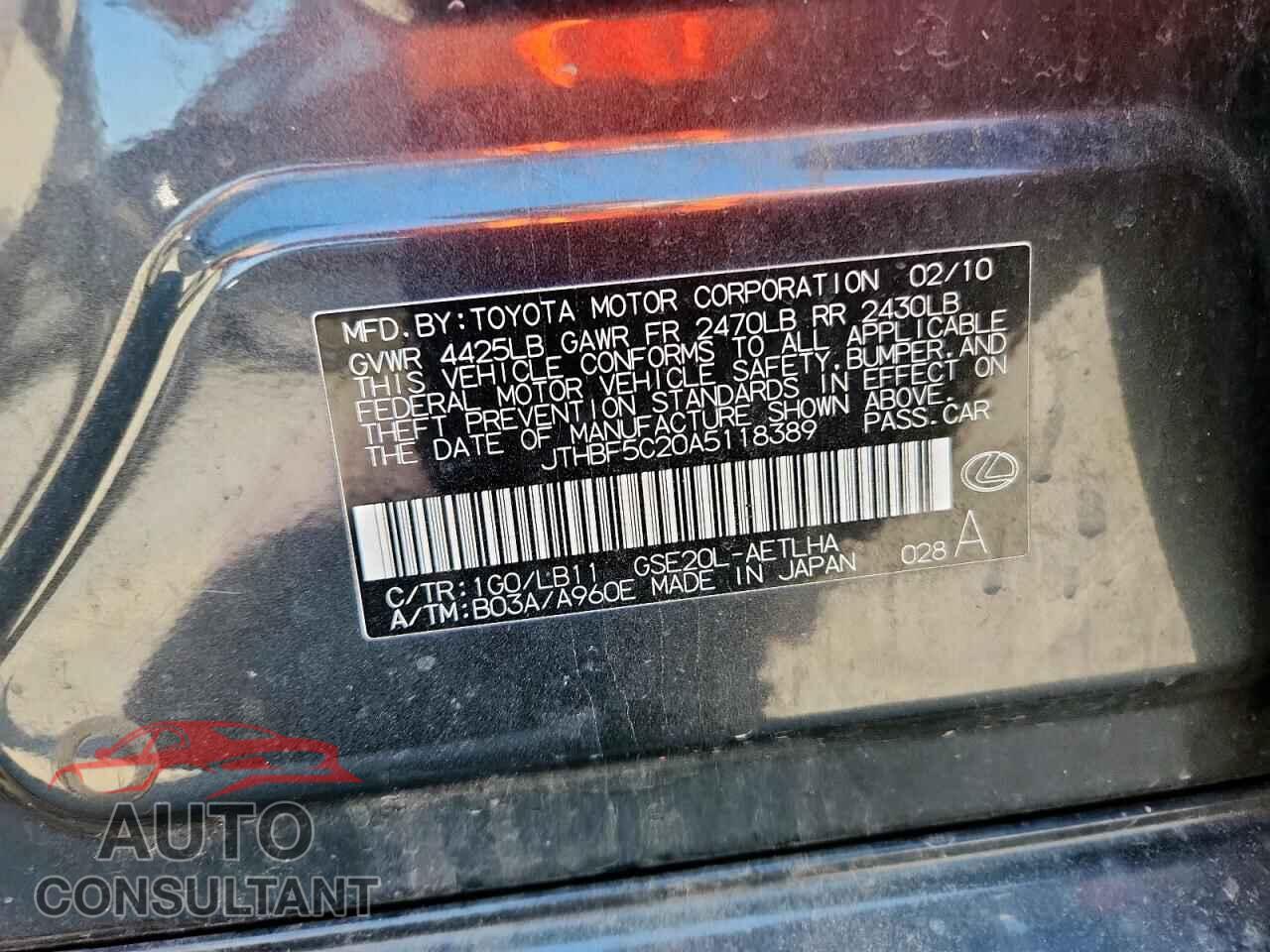 LEXUS IS 2010 - JTHBF5C20A5118389