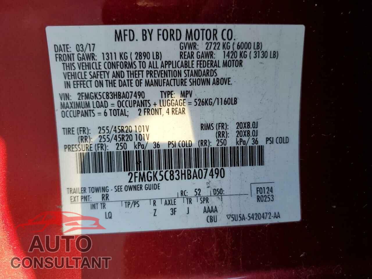 FORD FLEX 2017 - 2FMGK5C83HBA07490