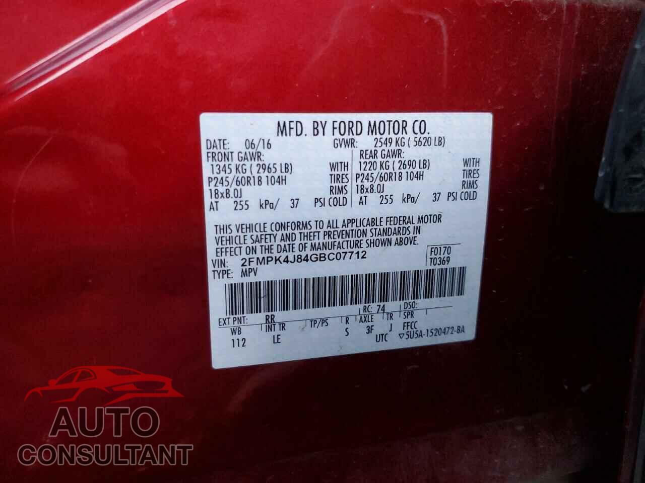 FORD EDGE 2016 - 2FMPK4J84GBC07712