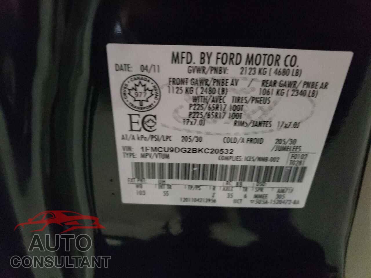 FORD ESCAPE 2011 - 1FMCU9DG2BKC20532