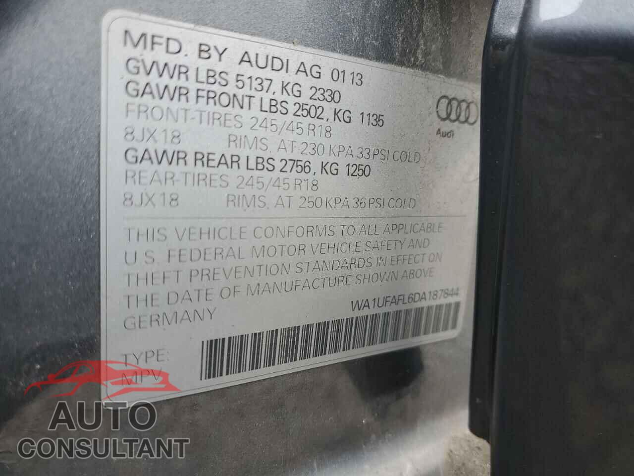 AUDI A4 2013 - WA1UFAFL6DA187844