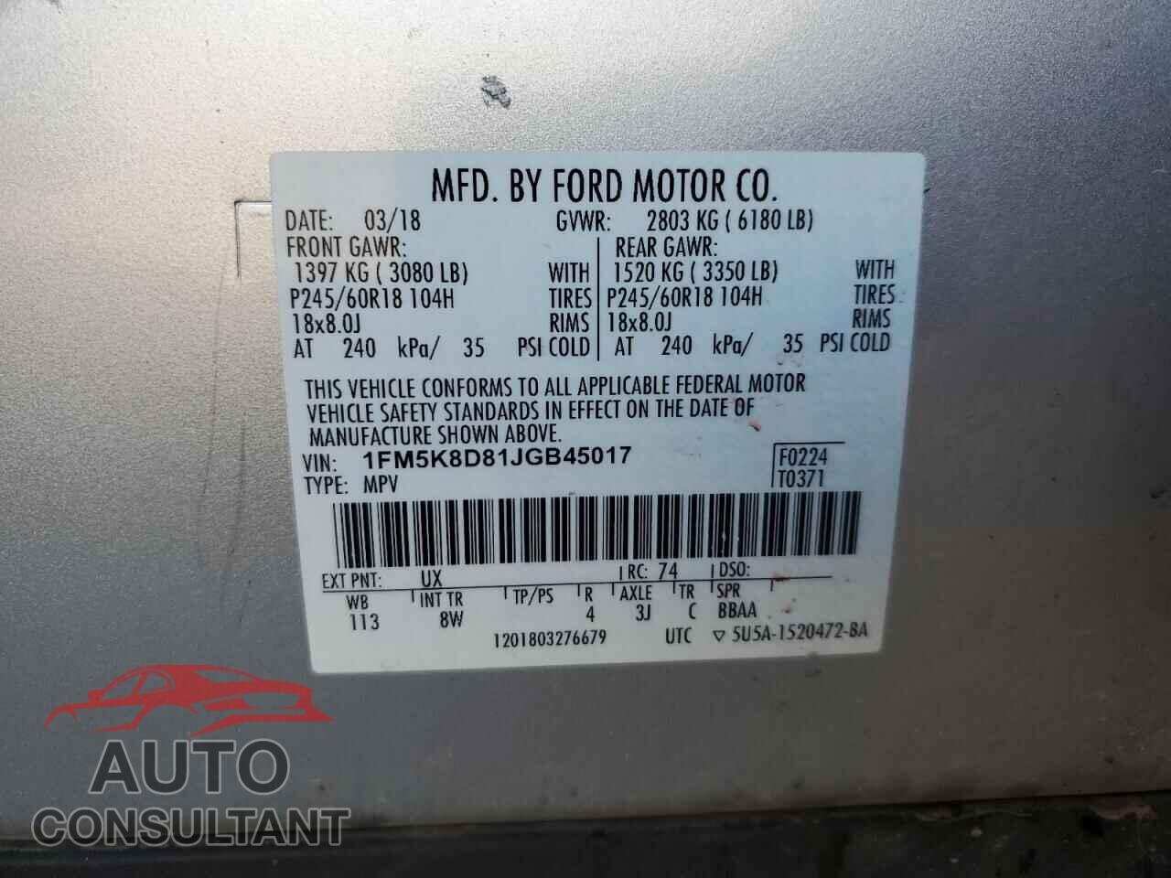 FORD EXPLORER 2018 - 1FM5K8D81JGB45017