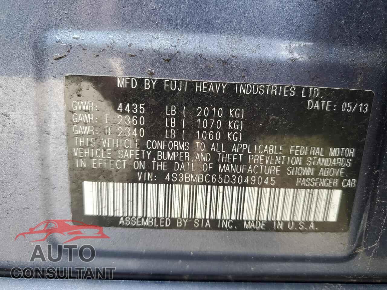 SUBARU LEGACY 2013 - 4S3BMBC65D3049045
