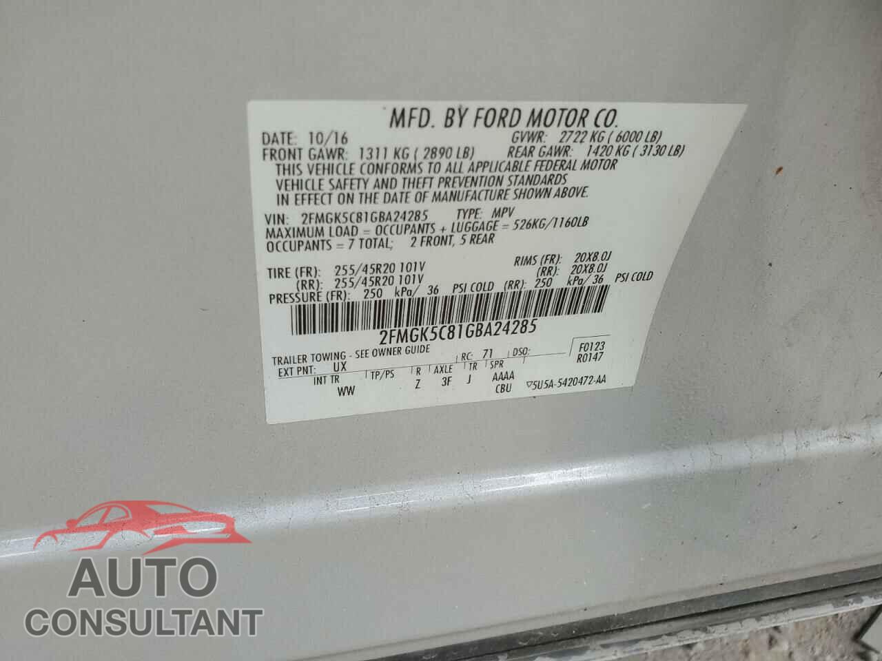 FORD FLEX 2016 - 2FMGK5C81GBA24285