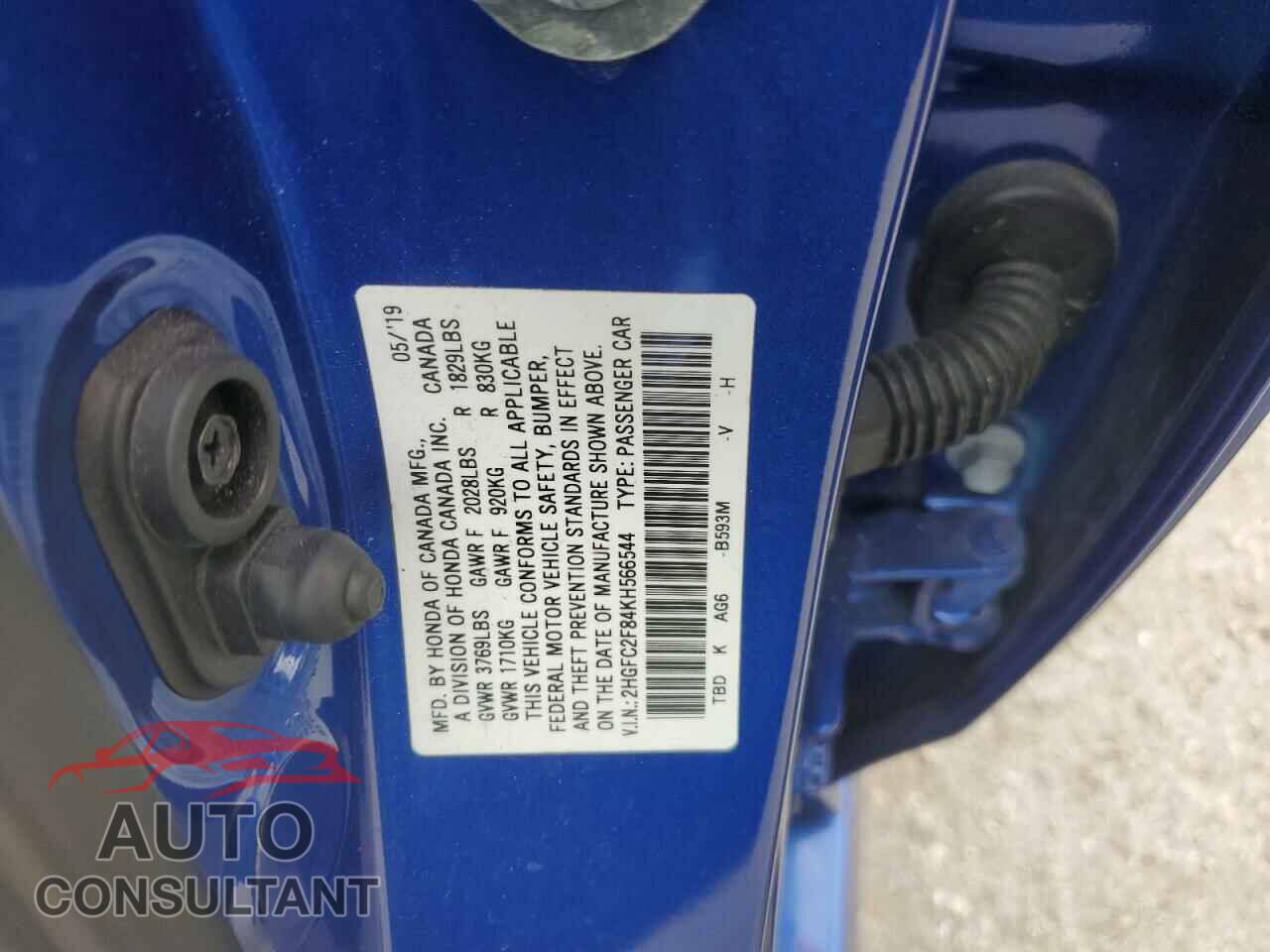 HONDA CIVIC 2019 - 2HGFC2F84KH566544