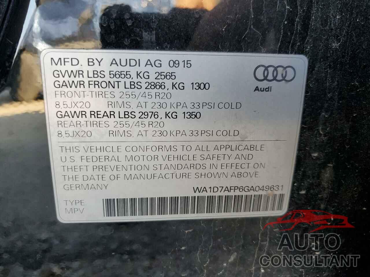 AUDI Q5 2016 - WA1D7AFP6GA049631