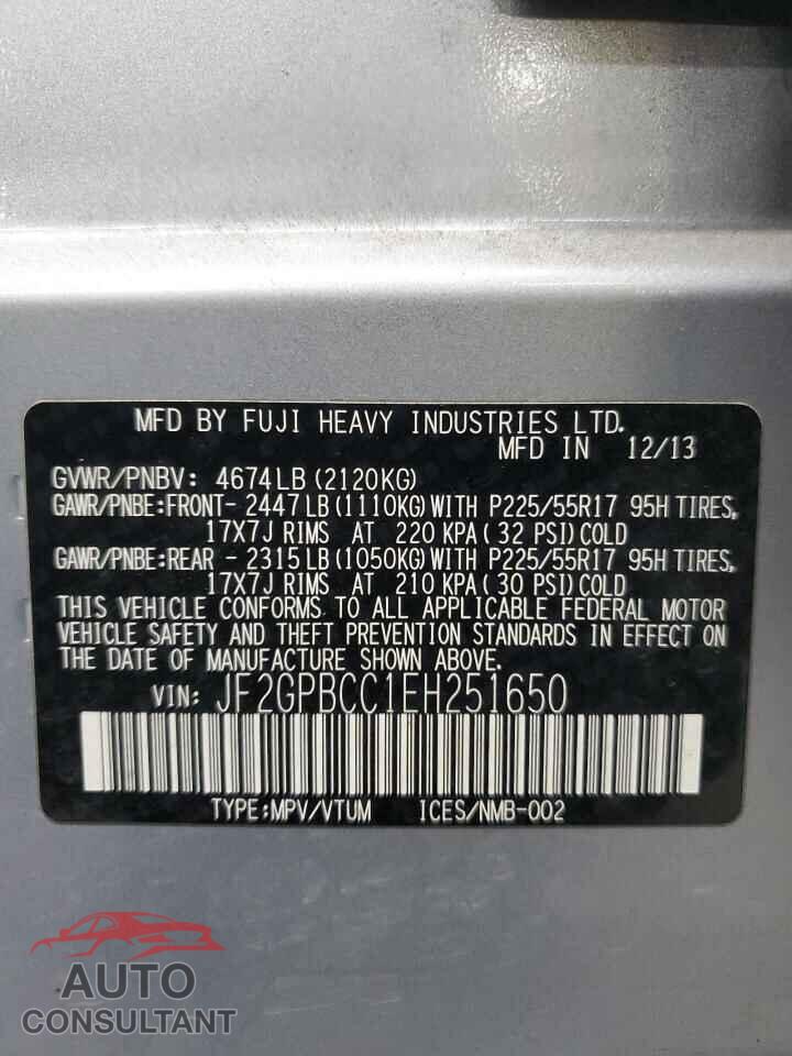 SUBARU XV 2014 - JF2GPBCC1EH251650