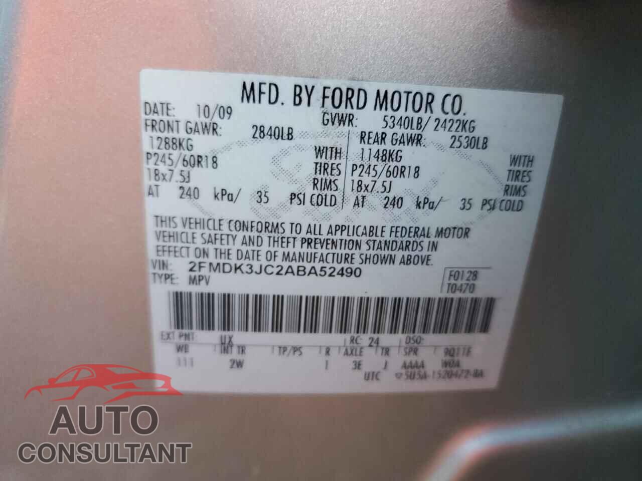 FORD EDGE 2010 - 2FMDK3JC2ABA52490