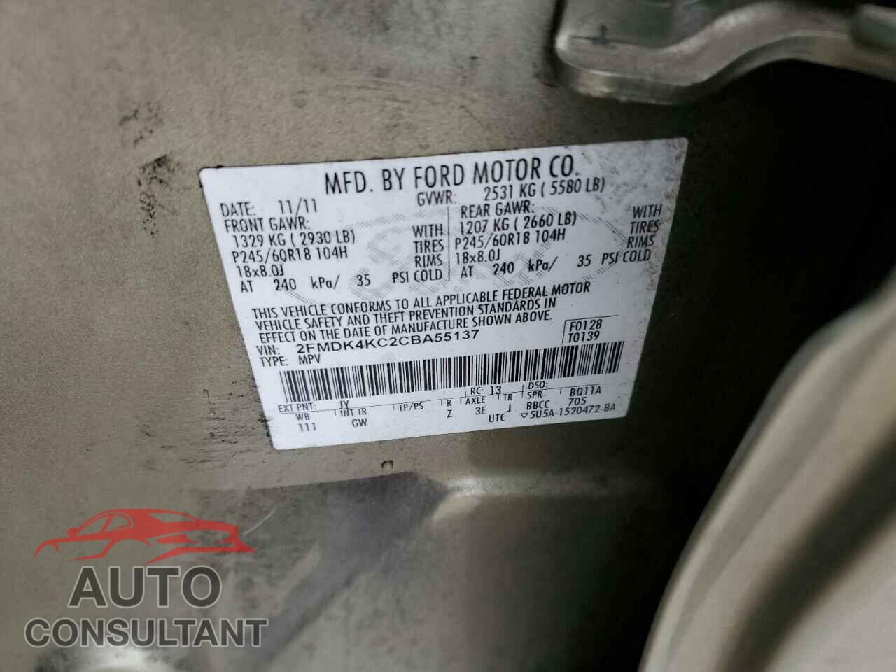 FORD EDGE 2012 - 2FMDK4KC2CBA55137