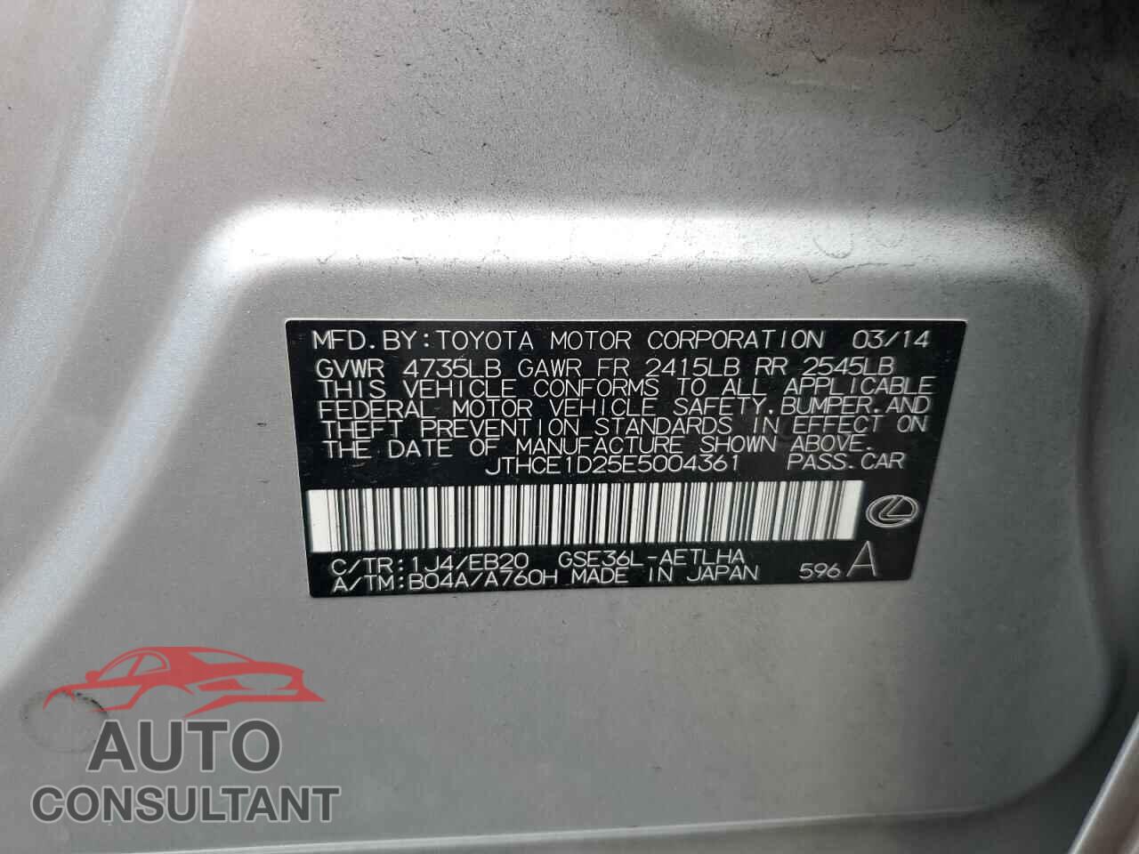 LEXUS IS 2014 - JTHCE1D25E5004361