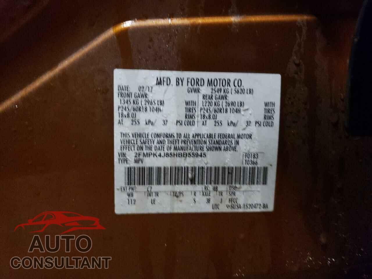 FORD EDGE 2017 - 2FMPK4J85HBB55945