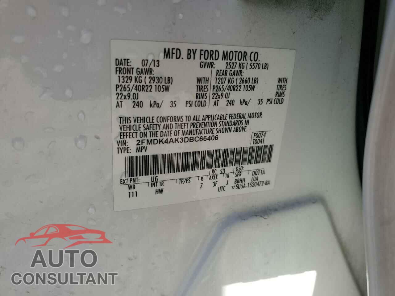 FORD EDGE 2013 - 2FMDK4AK3DBC66406