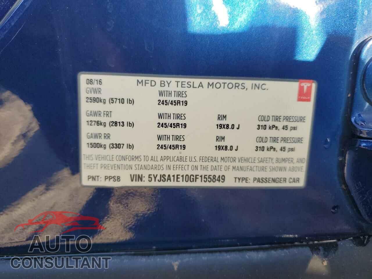 TESLA MODEL S 2016 - 5YJSA1E10GF155849