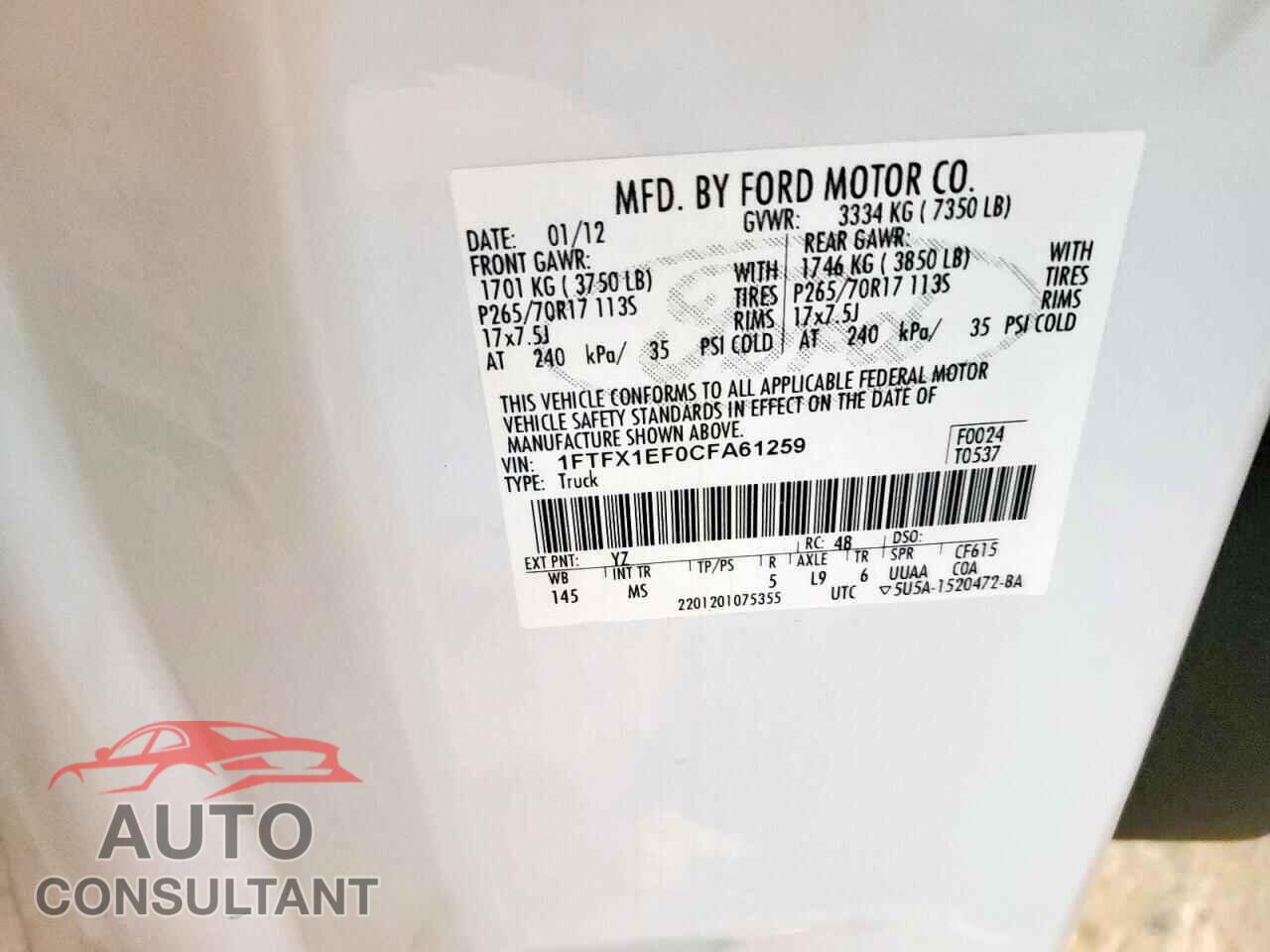 FORD F-150 2012 - 1FTFX1EF0CFA61259