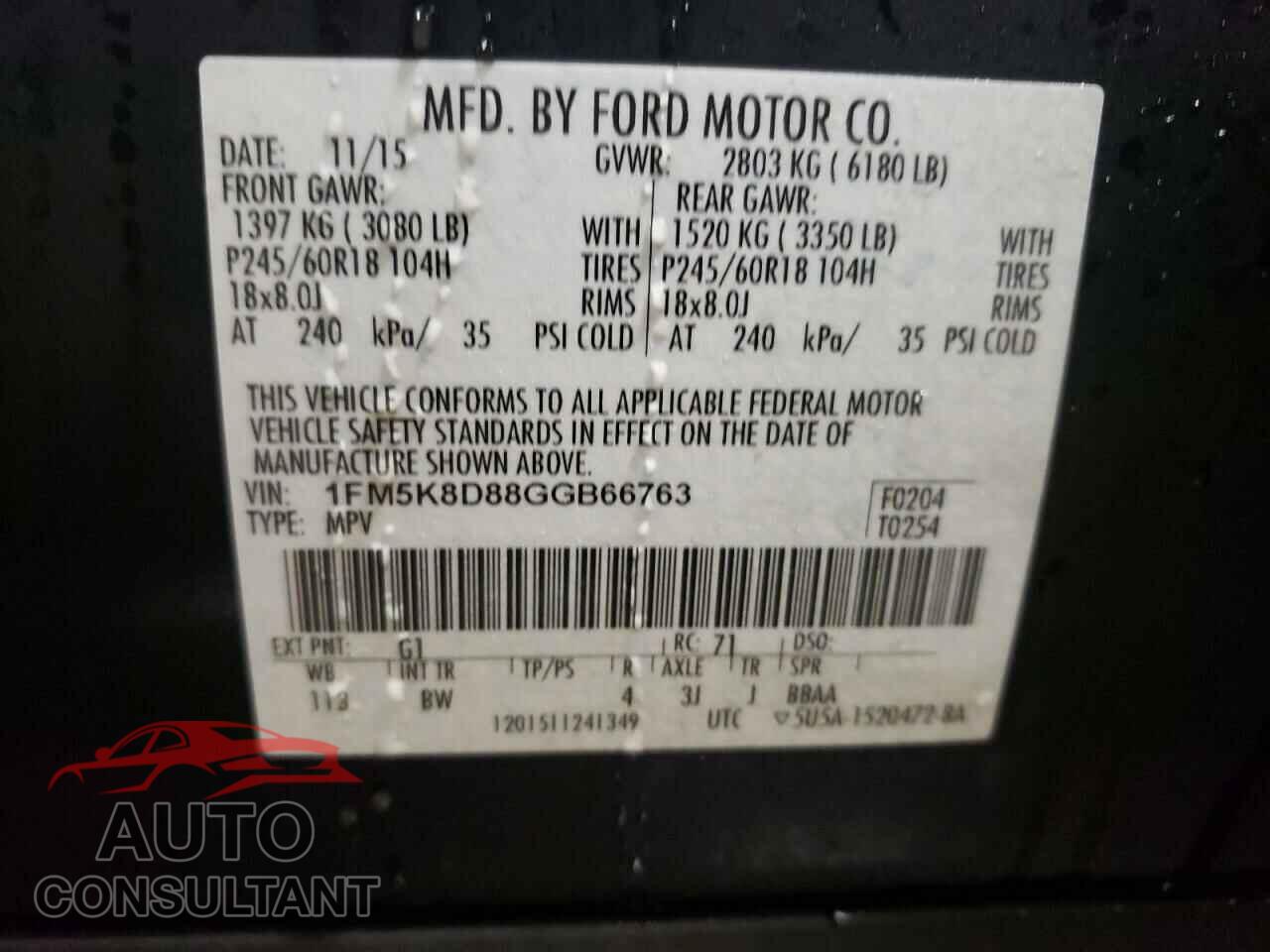 FORD EXPLORER 2016 - 1FM5K8D88GGB66763