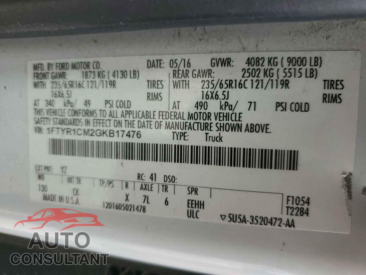 FORD TRANSIT 2016 - 1FTYR1CM2GKB17476
