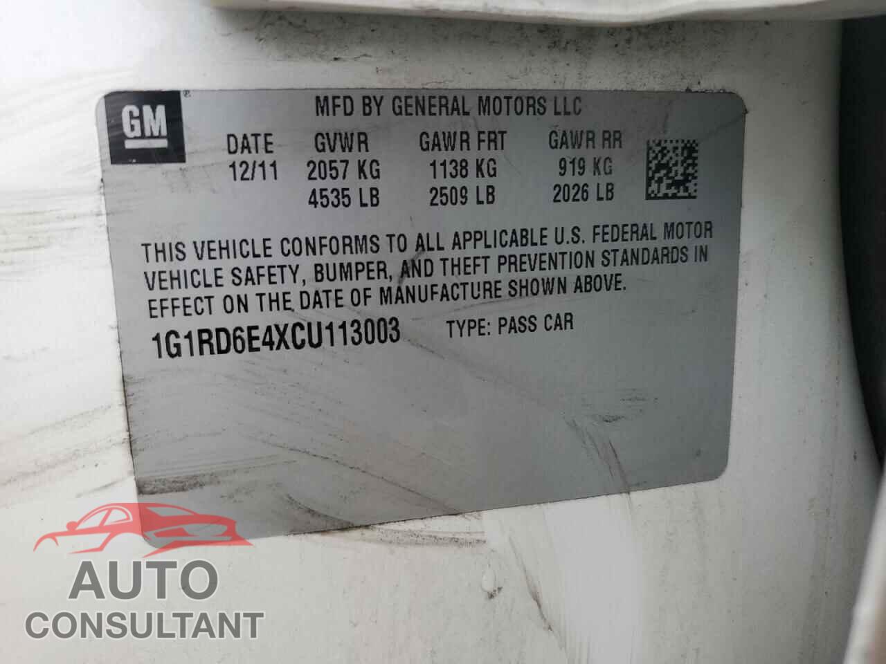 CHEVROLET VOLT 2012 - 1G1RD6E4XCU113003
