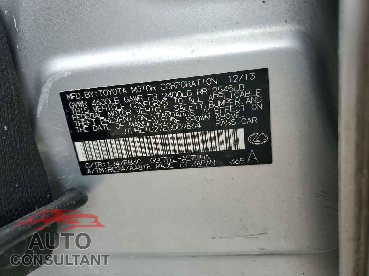 LEXUS IS 2014 - JTHBE1D27E5009864