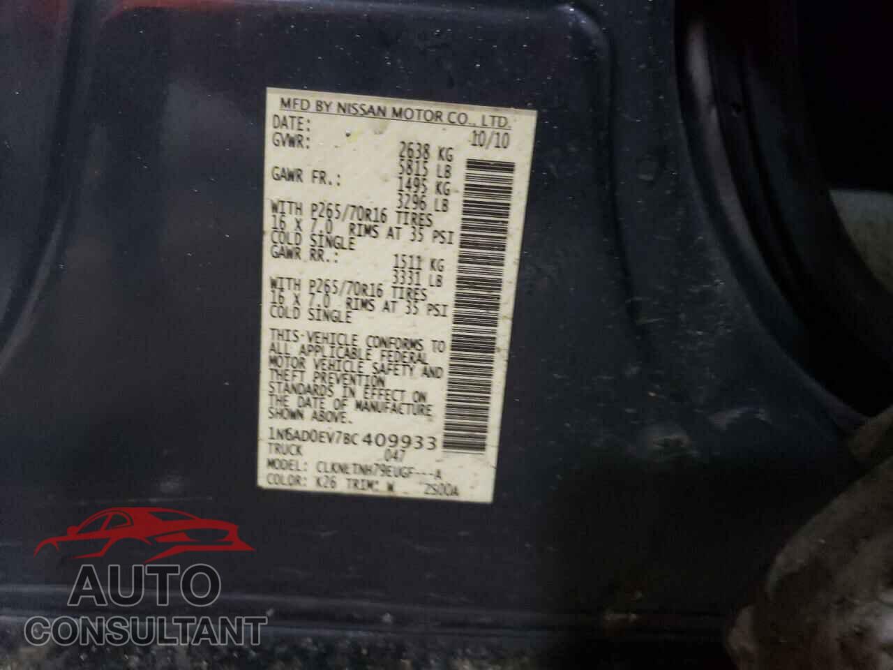 NISSAN FRONTIER 2011 - 1N6AD0EV7BC409933