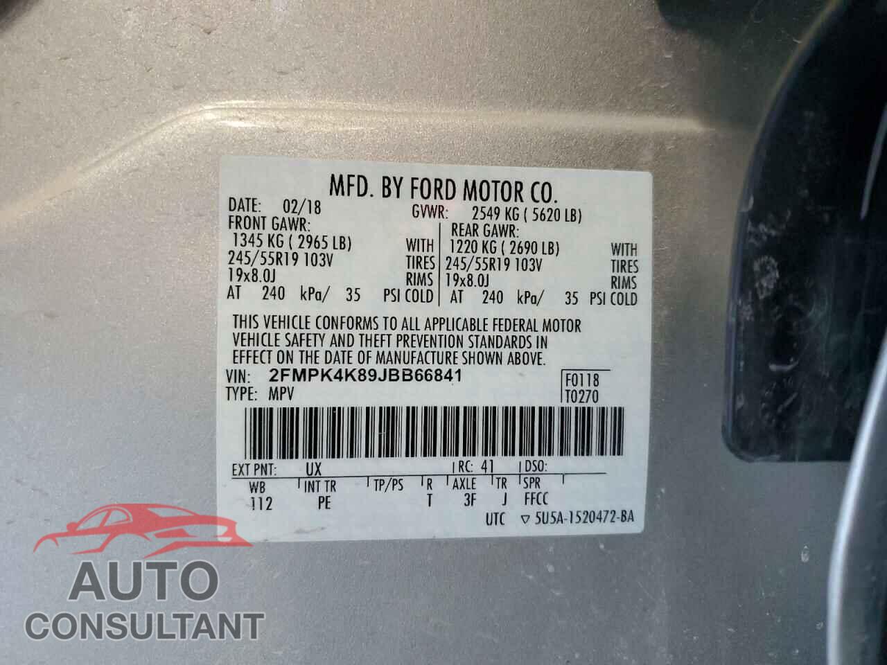 FORD EDGE 2018 - 2FMPK4K89JBB66841