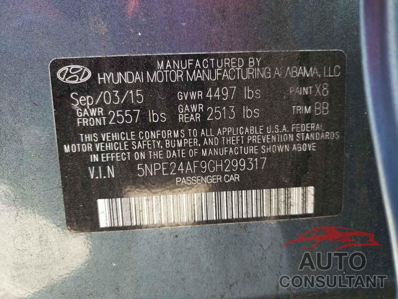 HYUNDAI SONATA 2016 - 5NPE24AF9GH299317