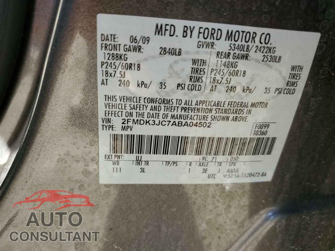 FORD EDGE 2010 - 2FMDK3JC7ABA04502