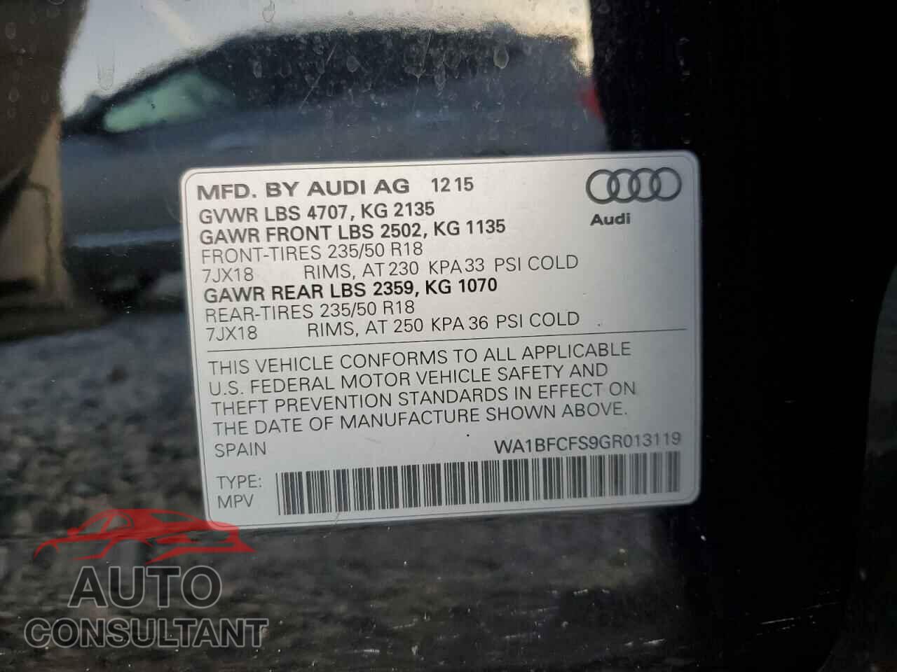 AUDI Q3 2016 - WA1BFCFS9GR013119