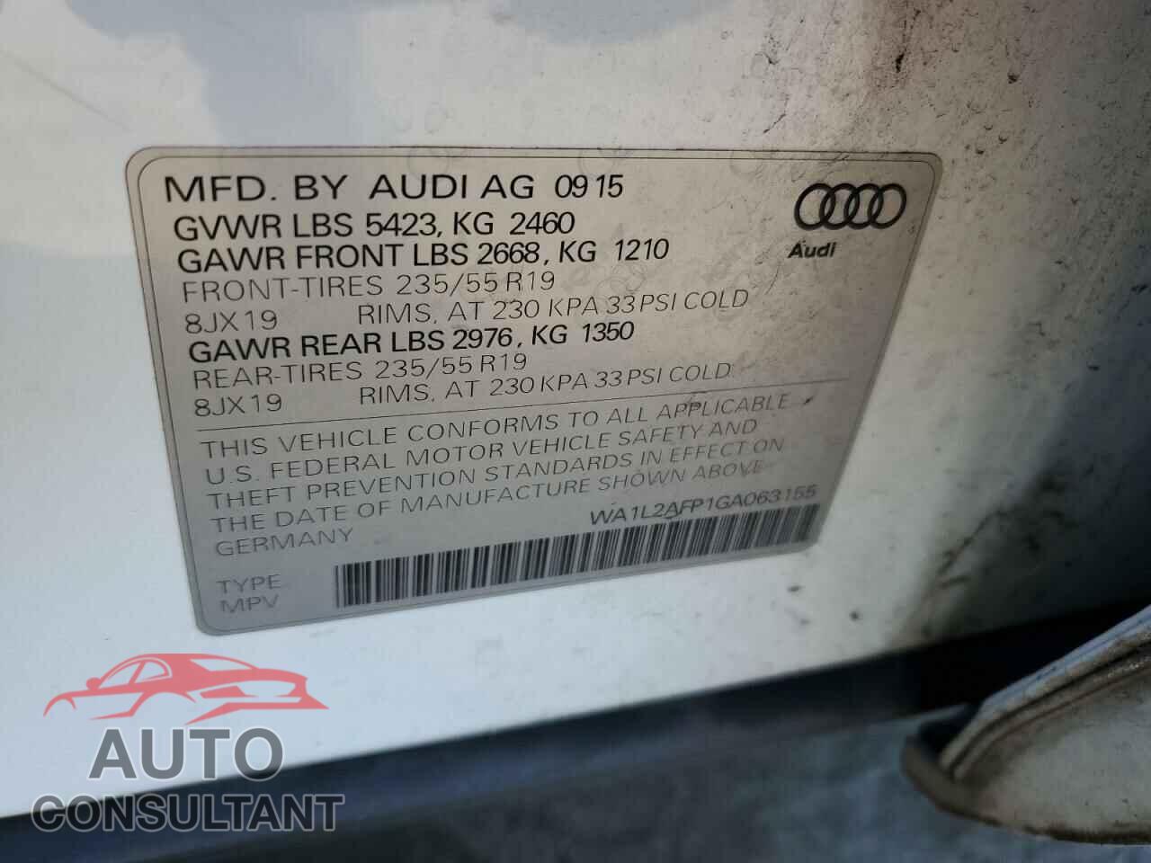 AUDI Q5 2016 - WA1L2AFP1GA063155