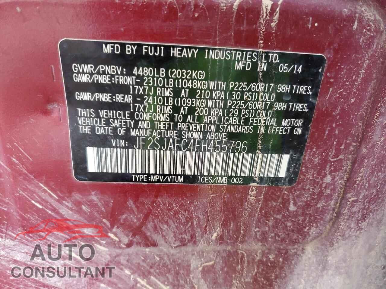 SUBARU FORESTER 2015 - JF2SJAFC4FH455796