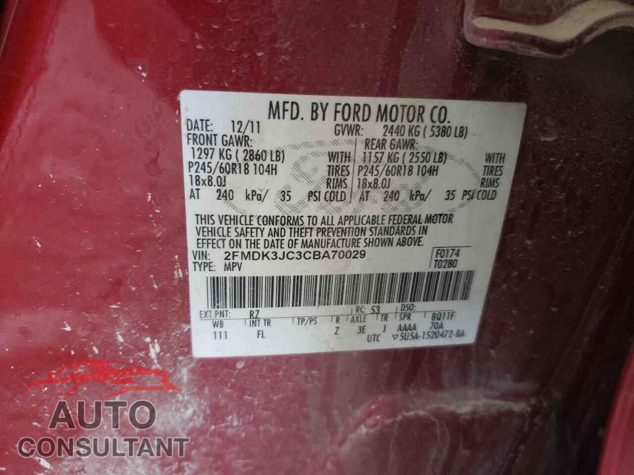 FORD EDGE 2012 - 2FMDK3JC3CBA70029