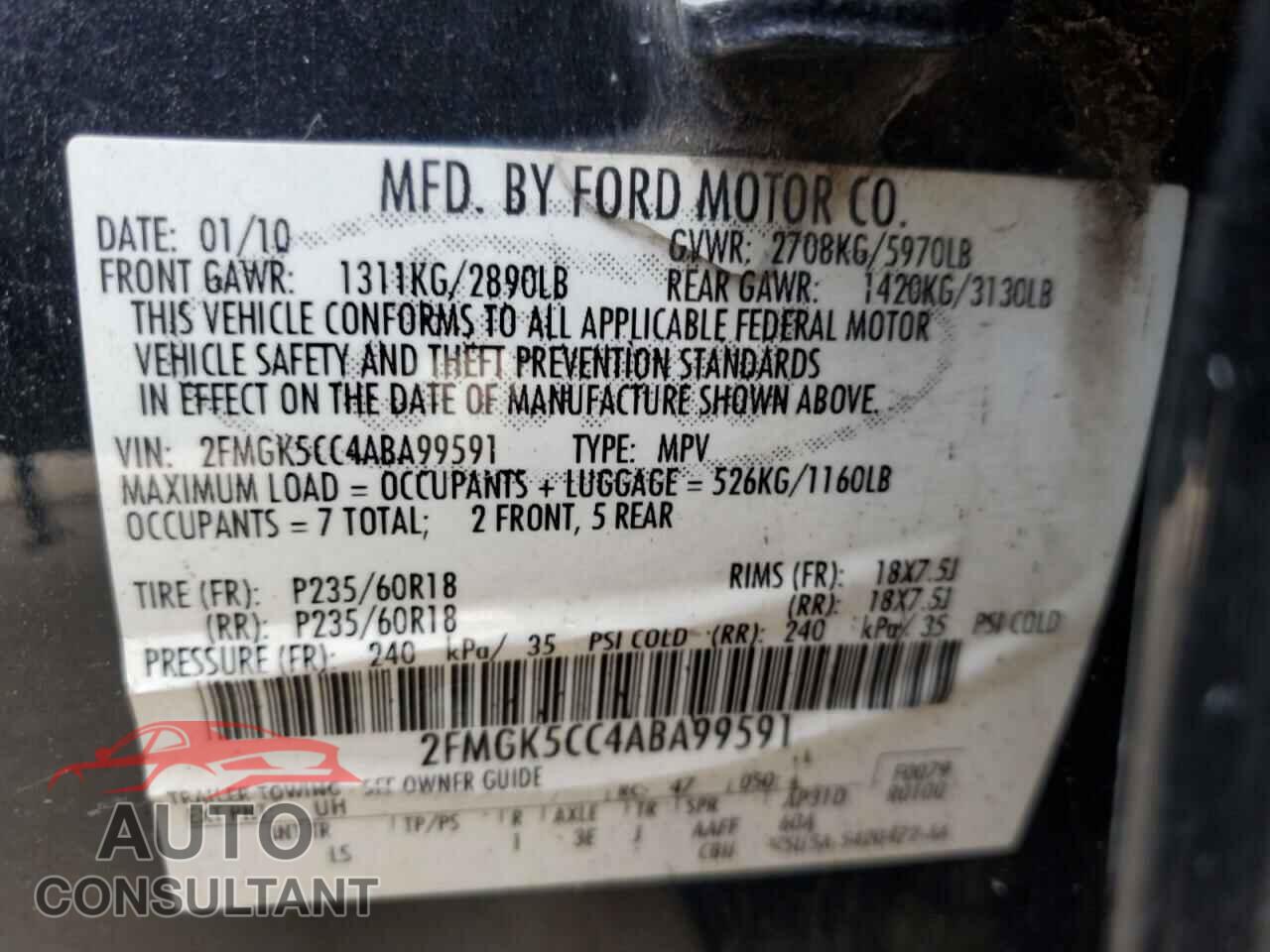 FORD FLEX 2010 - 2FMGK5CC4ABA99591