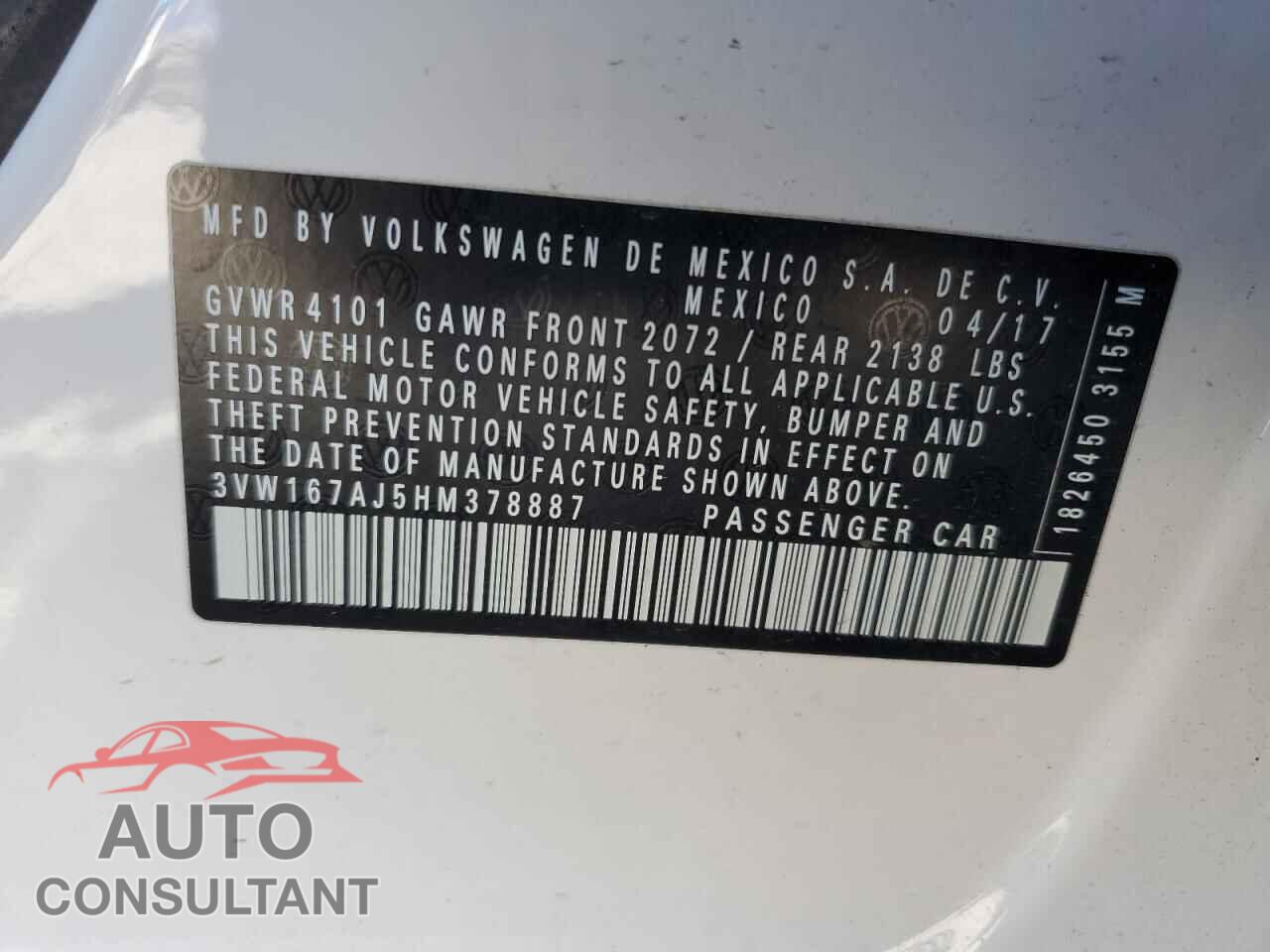 VOLKSWAGEN JETTA 2017 - 3VW167AJ5HM378887