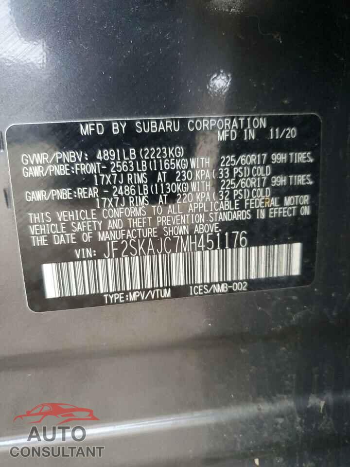 SUBARU FORESTER 2021 - JF2SKAJC7MH451176