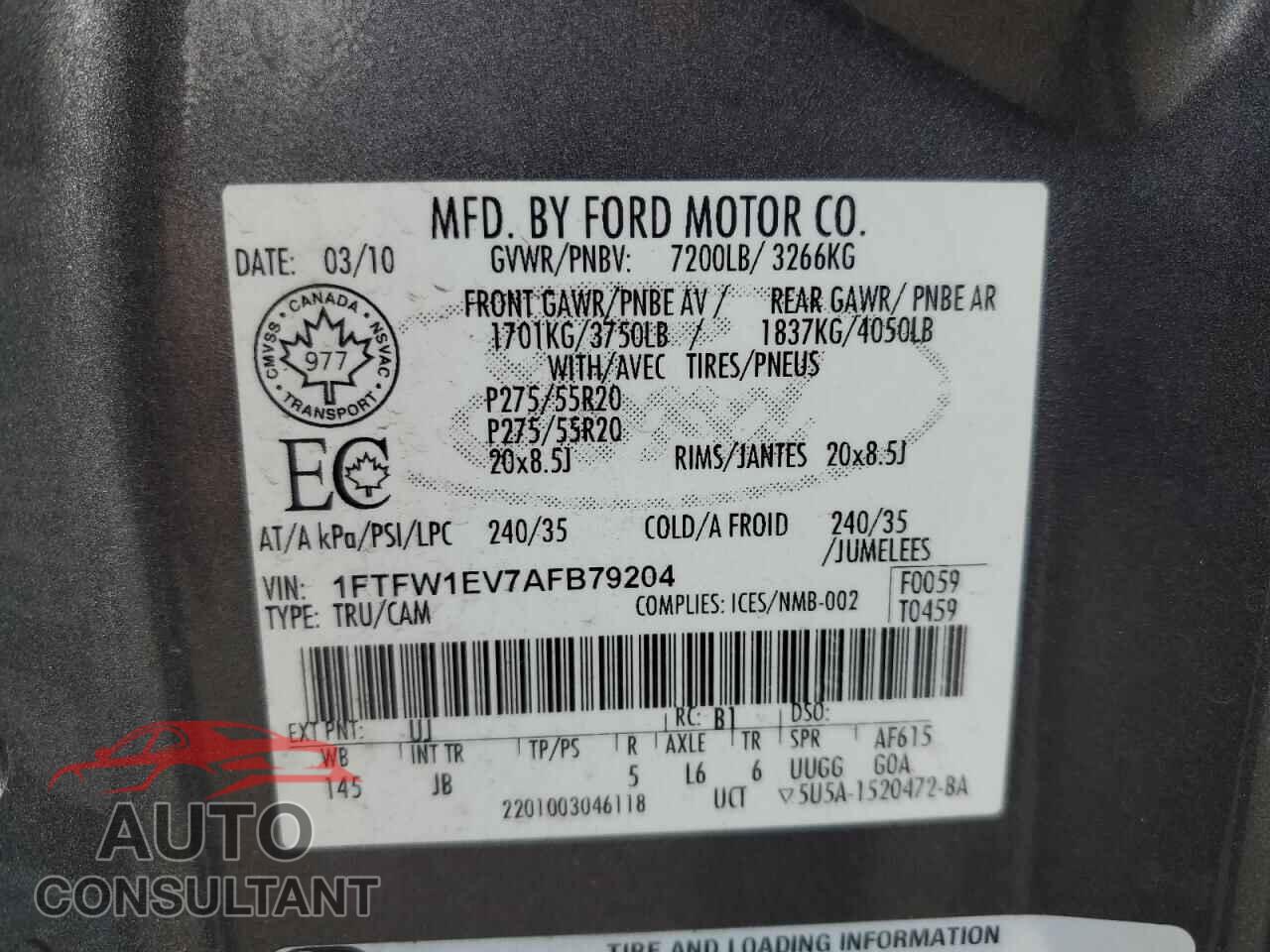 FORD F-150 2010 - 1FTFW1EV7AFB79204