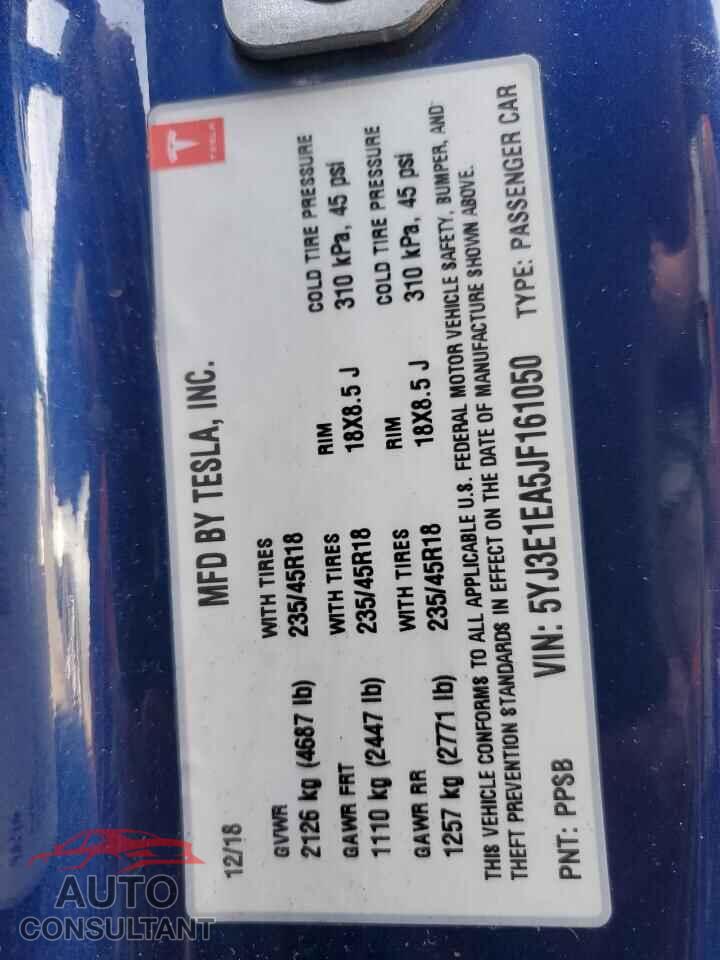 TESLA MODEL 3 2018 - 5YJ3E1EA5JF161050