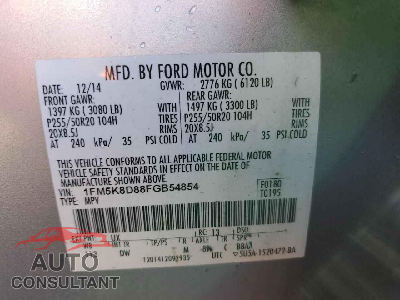 FORD EXPLORER 2015 - 1FM5K8D88FGB54854