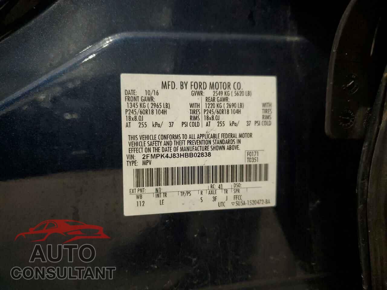 FORD EDGE 2017 - 2FMPK4J83HBB02838