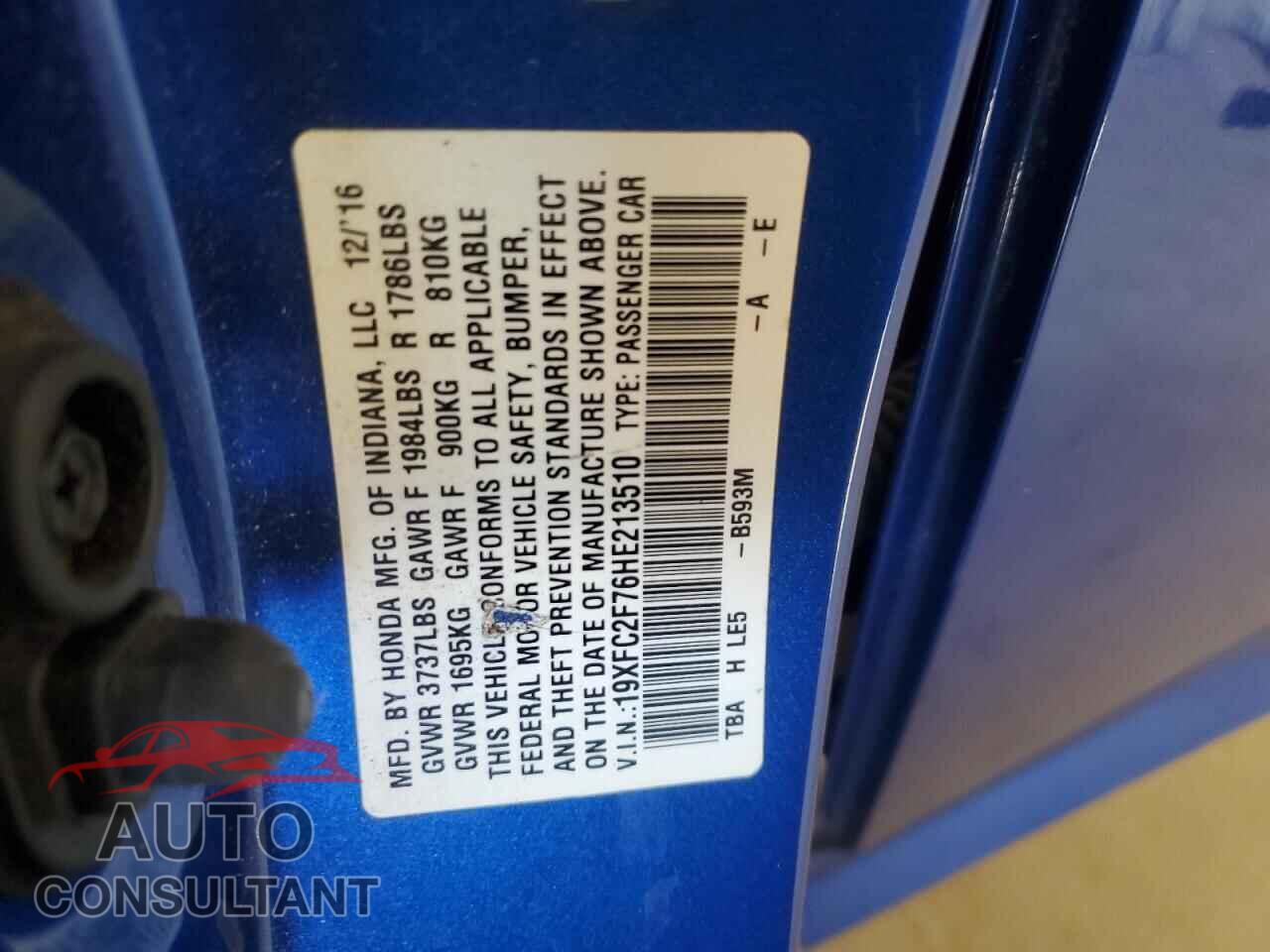 HONDA CIVIC 2017 - 19XFC2F76HE213510