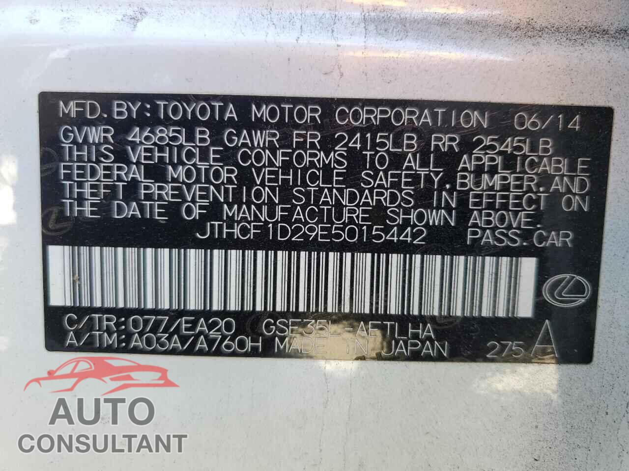 LEXUS IS 2014 - JTHCF1D29E5015442